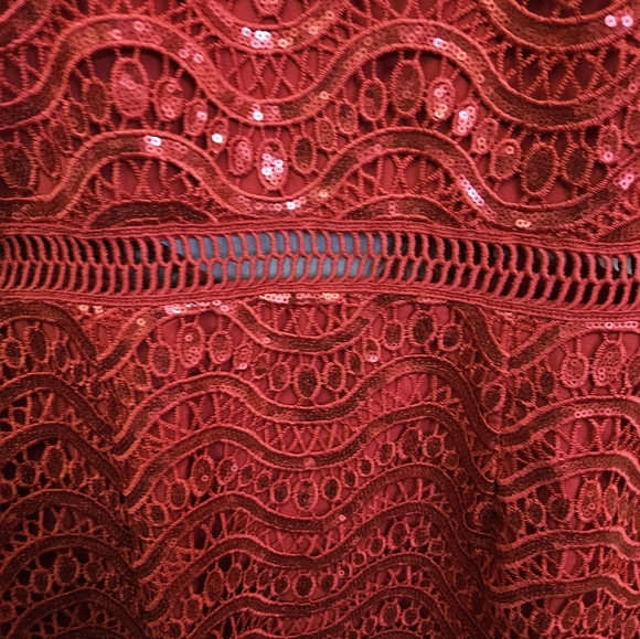 Saylor Anthropologie Large Ciara Sequined Scallop Lace Open-Back Dress in Red - Picture 7 of 9